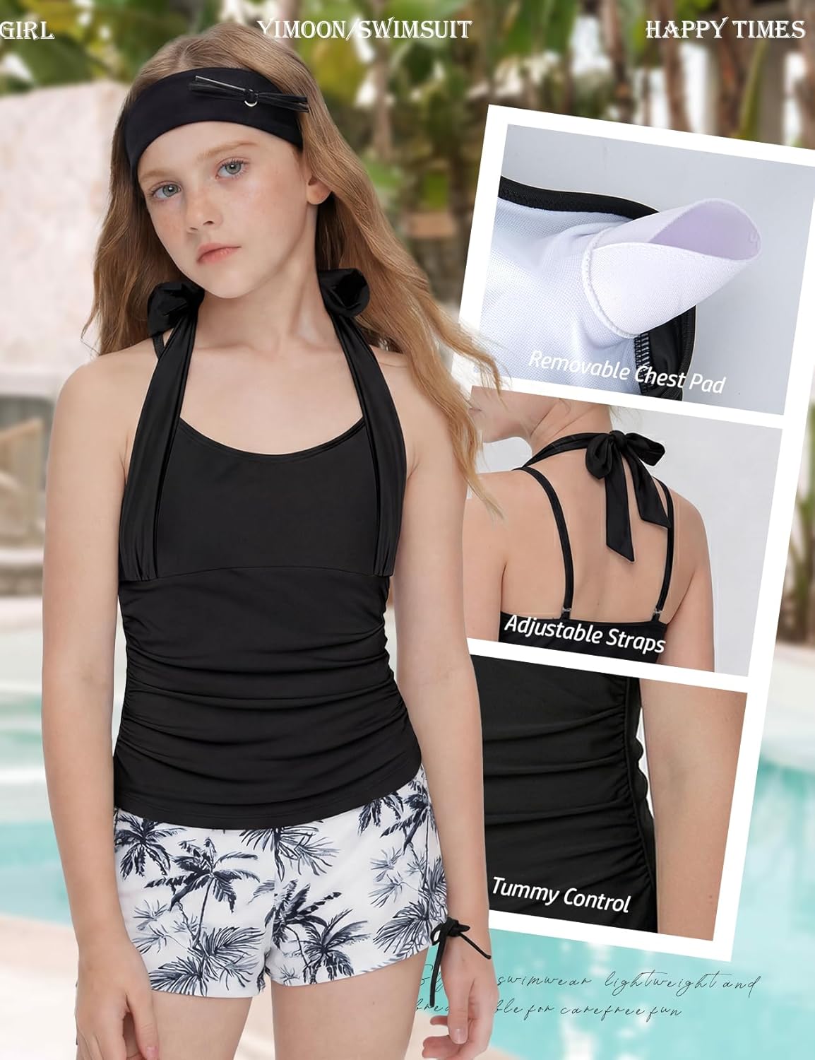 Yimoon Girls Swimsuit Teens Tankini Swimsuits 2 Piece Halterneck Tropical Bathing Suit Cute Swimwear for 9-16Y