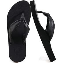 KuaiLu Womens Flip Flops With Arch Support Comfortable Yoga Mat Cushion Thong Leather Sandals for Ladies Fashion Slip On Summer Beach Walking Slides Indoor Outdoor Travel Orthotic Slippers