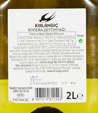 Kırlangıç Riviera Zeytinyağı Pet Şişe 2 Lt