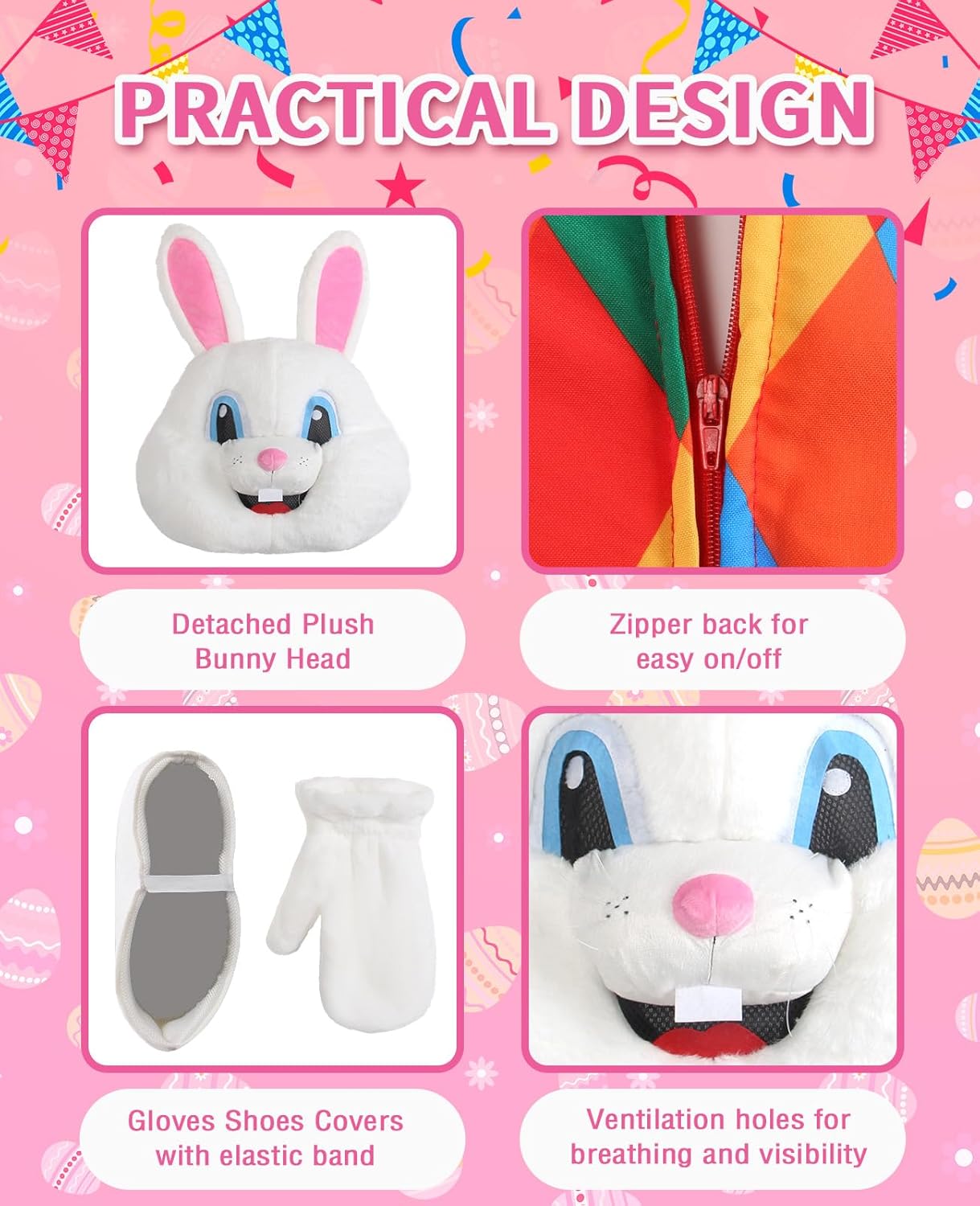Easter Bunny Costumes Rabbit Mascot Adult Size Fancy Dress Suit Easter Bunny Head for Holiday Celebration Party - Image 4