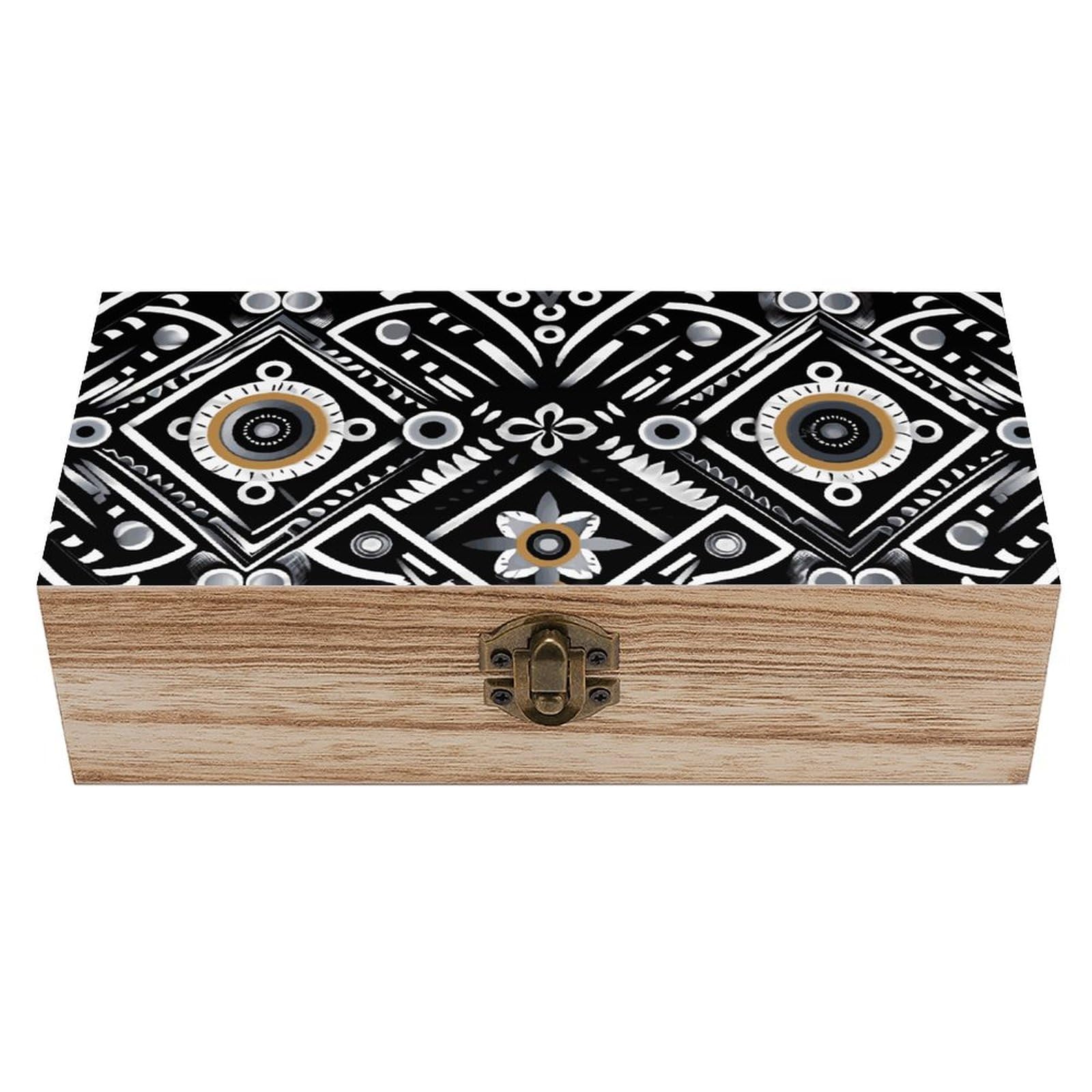 Boîte en bois pour souvenirs et coffret bijoux couvercle imprimé noir et blanc