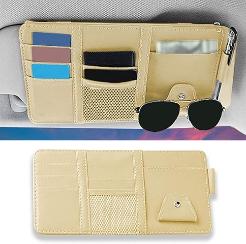 Paquete de 1 organizador de visera solar para automóvil, soporte para lentes de sol para visera solar de automóvil, accesorios interiores de Beige