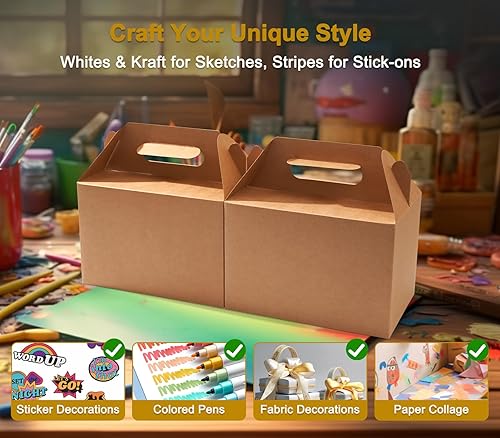 Miniatura 3 de Happyhiram Paquete de 40 cajas grandes a dos aguas color marrón Kraft, cajas de regalo de papel kraft resistentes de 9 x 6 x 6 pulgadas, para