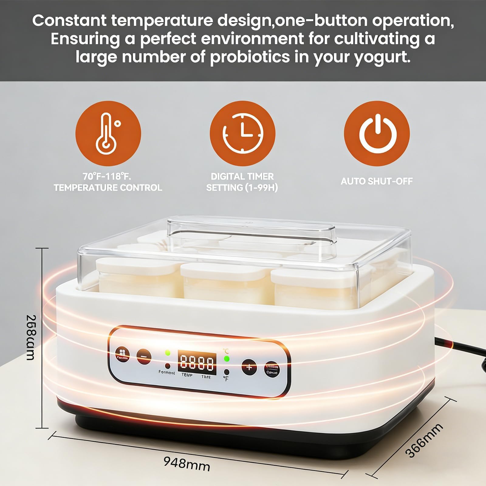 Yogurtiera Elettrica Di Grande Capacità Con Timer Digitale, Fermentatore A Temperatura Regolabile Per Yogurt Greco Probiotico Fatto In Casa