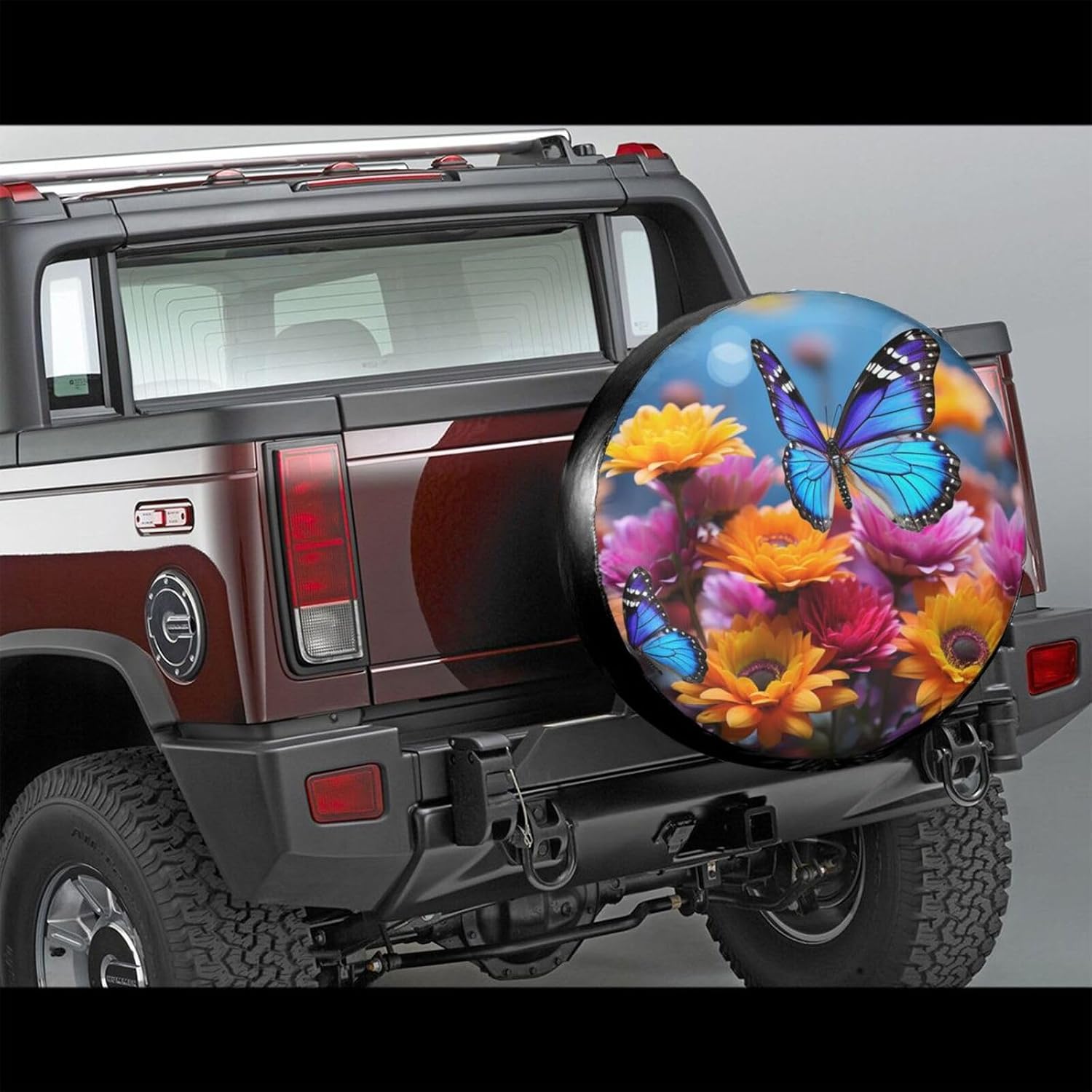 Spare Tire Cover 15 Inch, Waterproof Dust-Proof Universal Wheel Protectors Colorful Butterfly Flower Camper Tire Cover Fit for Rv Trailer Truck SUV Travel Trailer Accessories image 2