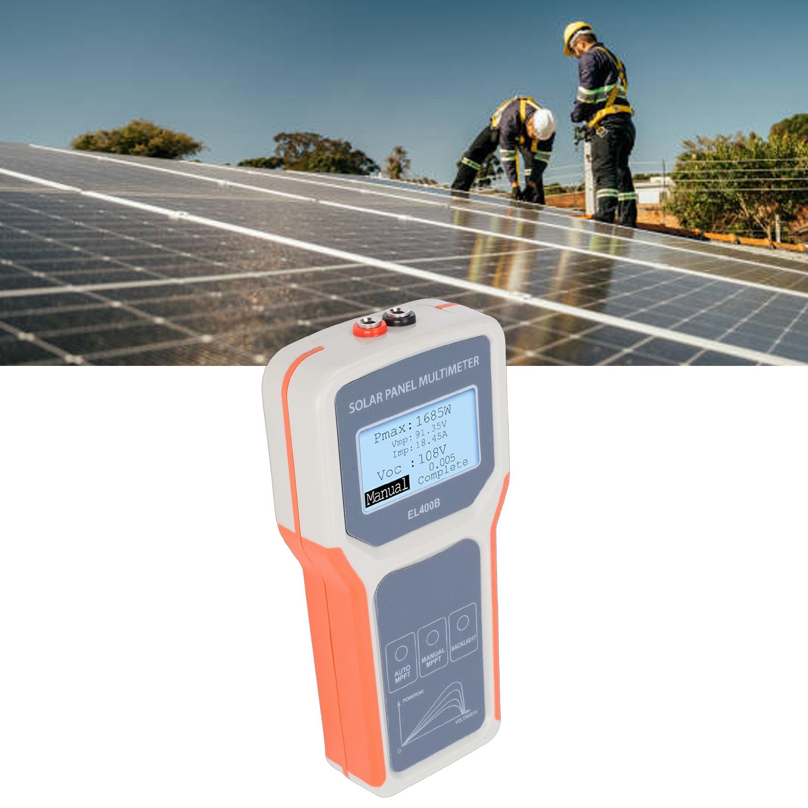 Multimetr Fotowoltaiczny, Tester Paneli Słonecznych z detekcją MPPT i Dużym Ekranem LCD, do Pomiaru Napięcia Zasilania i Prądu Paneli Fotowoltaicznych do 400W 20A