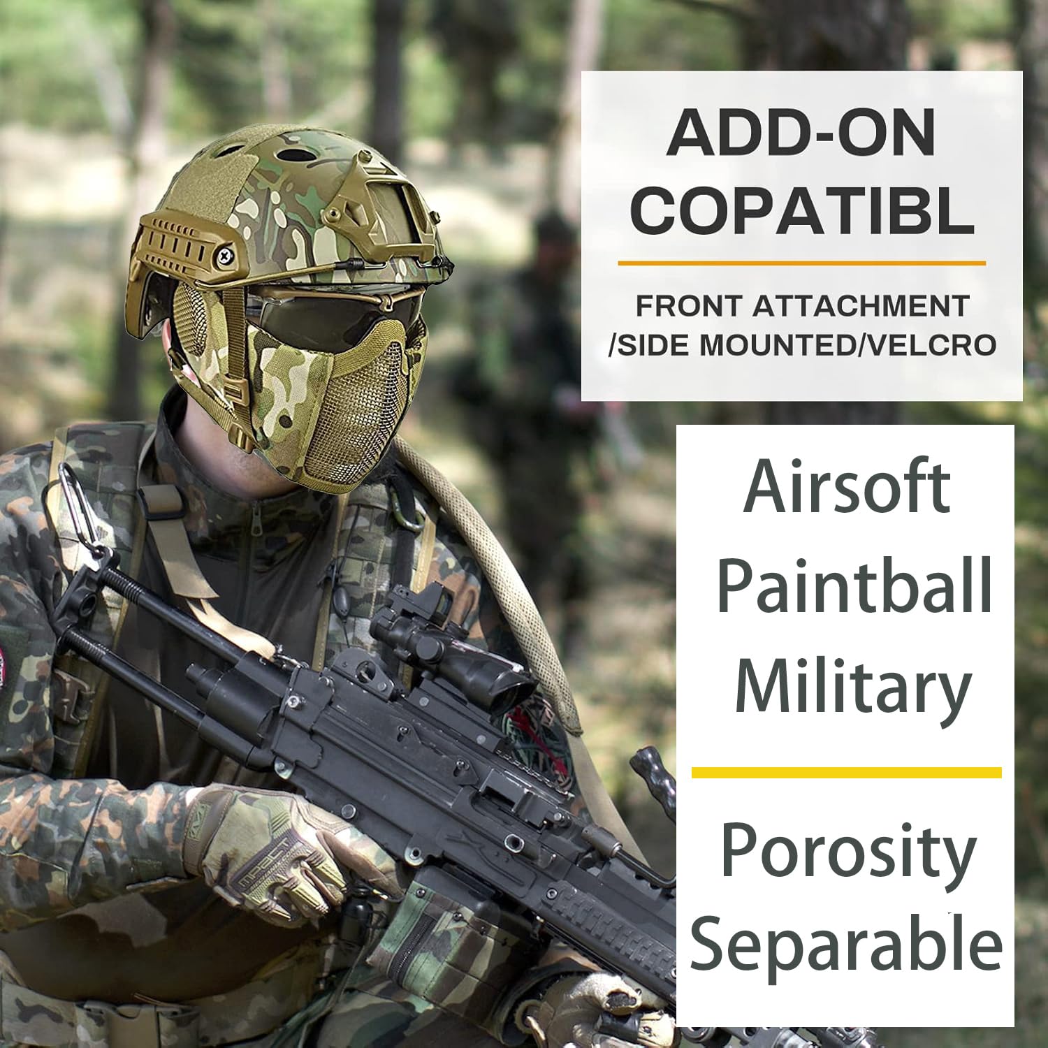 Casco Táctico Fast MH Combinado, con Protección Auditiva Plegable, Máscara de Malla de Media Cara y Gafas para el Juego de Juego Airsoft Paintball CS — view 3