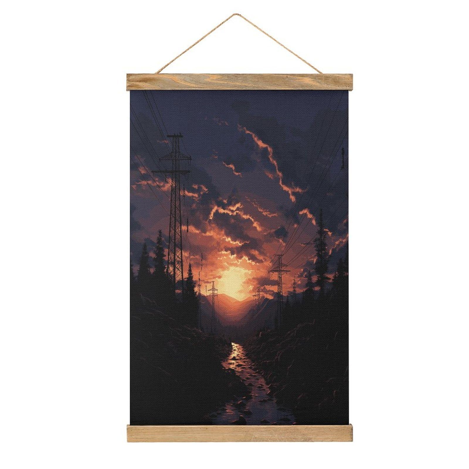 JTREHY Dusk Scenery Linen Hanging Painting Vintage Poster Wall Art Prints Personality Style Wall Hanging Poster for Living Room Office Bedroom Decor Frame 13.2 X 20.47 Inch