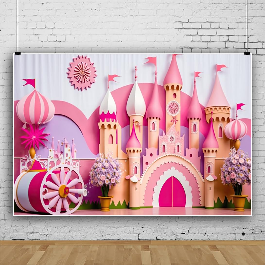 Amazon.com: DORCEV 8x5ft Fantasy Pink Castle Backdrops for