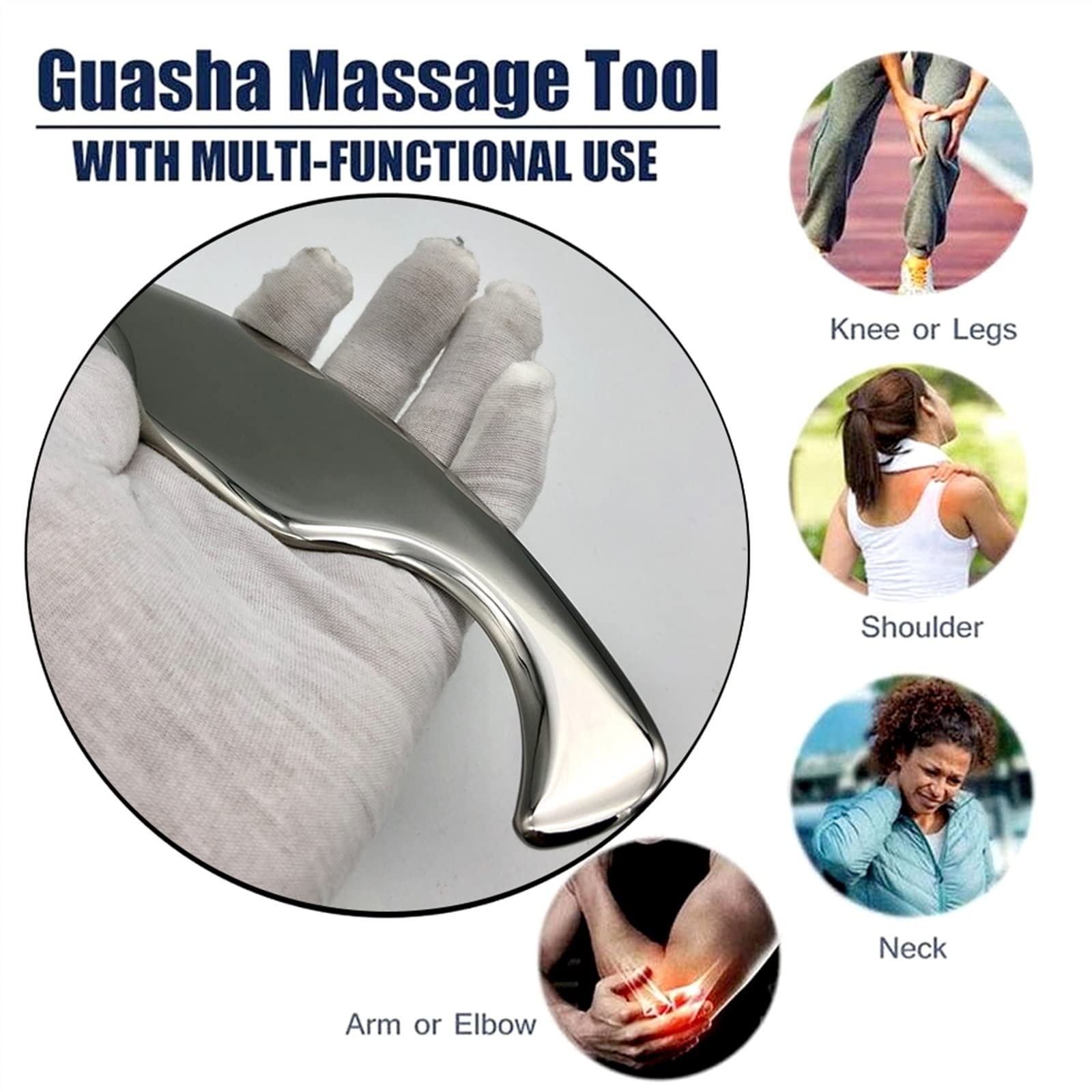 MOBYAT Herramienta de Masaje for raspar Gua Sha de Acero Inoxidable, Ayuda a aliviar los músculos doloridos, Gran Herramienta de movilización de Tejido Suave for Brazos y piernas traseras, 1 Uds.