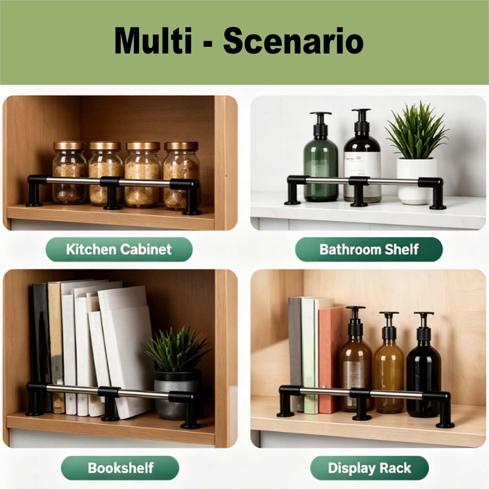 barandilla para estante 2/4/6/8 pack encimera (countertop) barandilla seguridad acero inox 304 anti caídas guardrail cocina baño tocador snack armario estante almacenamiento(Set of 4,35.4″ (90cm) L)