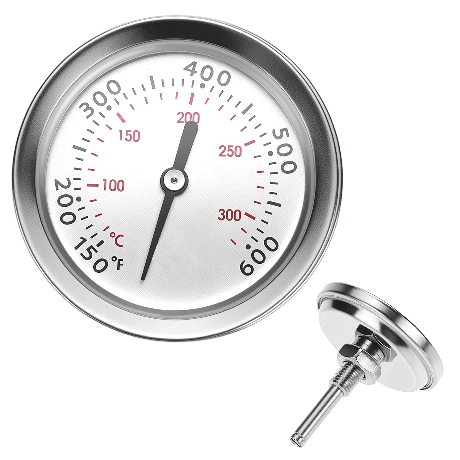 QWORK 60540 7581 Termometr do grilla kompatybilny z grillem Weber Weber Spirit 200 i 300, seria Q, Ø 4,6 cm, stal nierdzewna