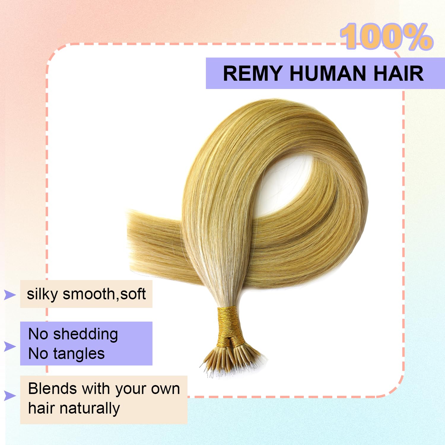 KOCONI 16 Inch Nano Beads Hair Extensions Real Human Hair Extensions Double Drawn Nano Ring Hair Extension Nano Tip Beads Human Hair Extensions Ash Blonde with Platinum Blonde 50g 1g/Strand P18/613 - Image 2