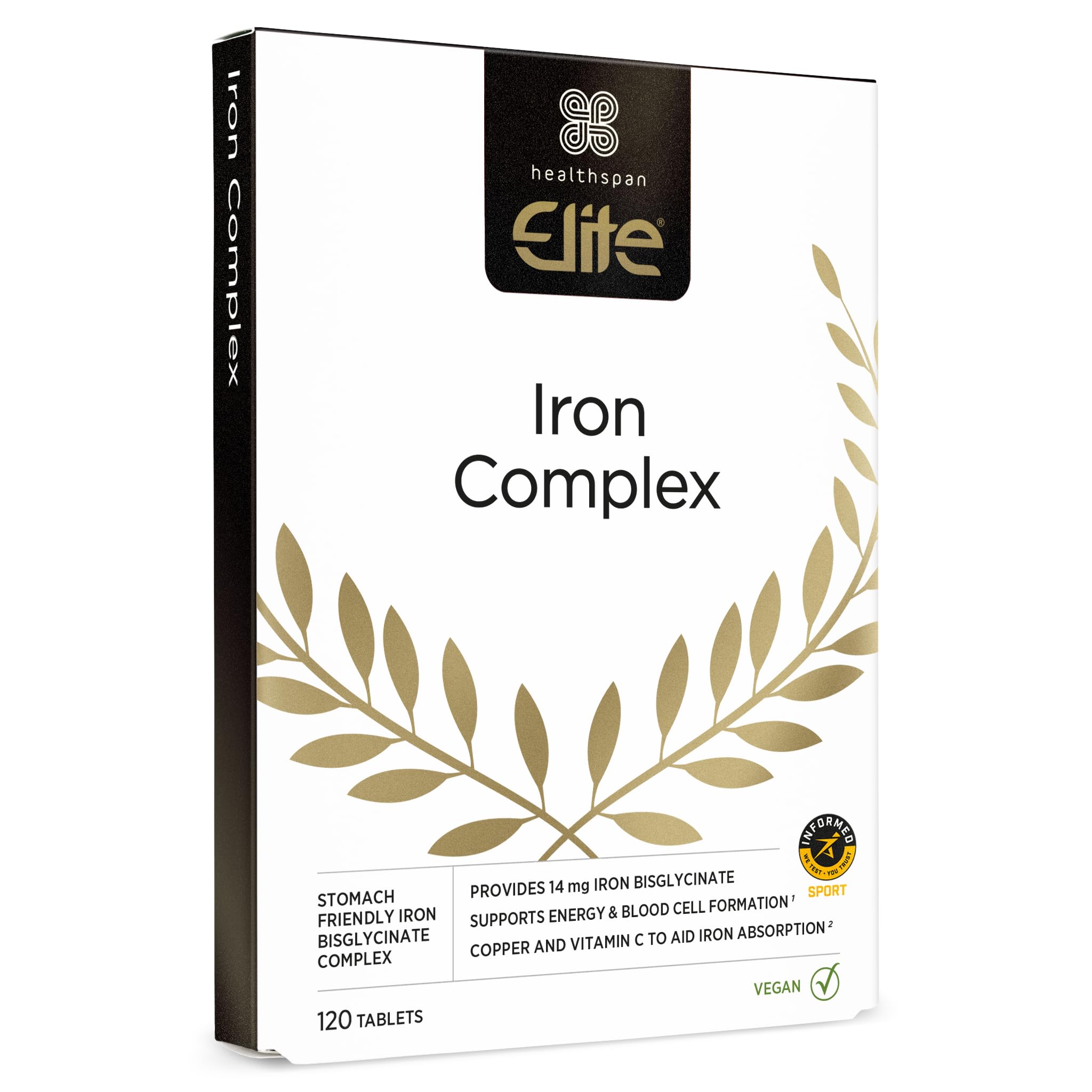 Healthspan Elite Iron Complex 14mg (120 Tablets) | for Healthy Blood, Energy & Immunity | Stomach Friendly Iron | with Vitamin C to Aid Iron Absorption | Informed Sport Accredited | Vegan