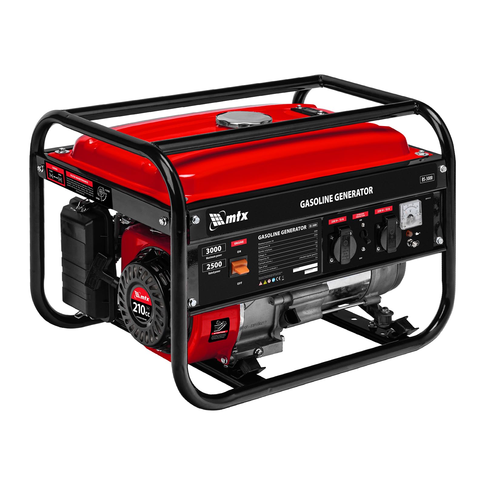 MTX Gasoline Generator BS-3000 – 2.5kW Power Station, 3kVA Max Output, 230V, 15L Tank, Manual Start
