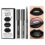 QiBest 3-in-1 Black Lipstick Set for Halloween & Goth Makeup, Matte Liquid Lipstick + Lip Gloss + Gel Lip Liner Pencil Lip Kit for 24 Hours Long Lasting & Waterproof Gothic Lip Makeup (Black Magic)