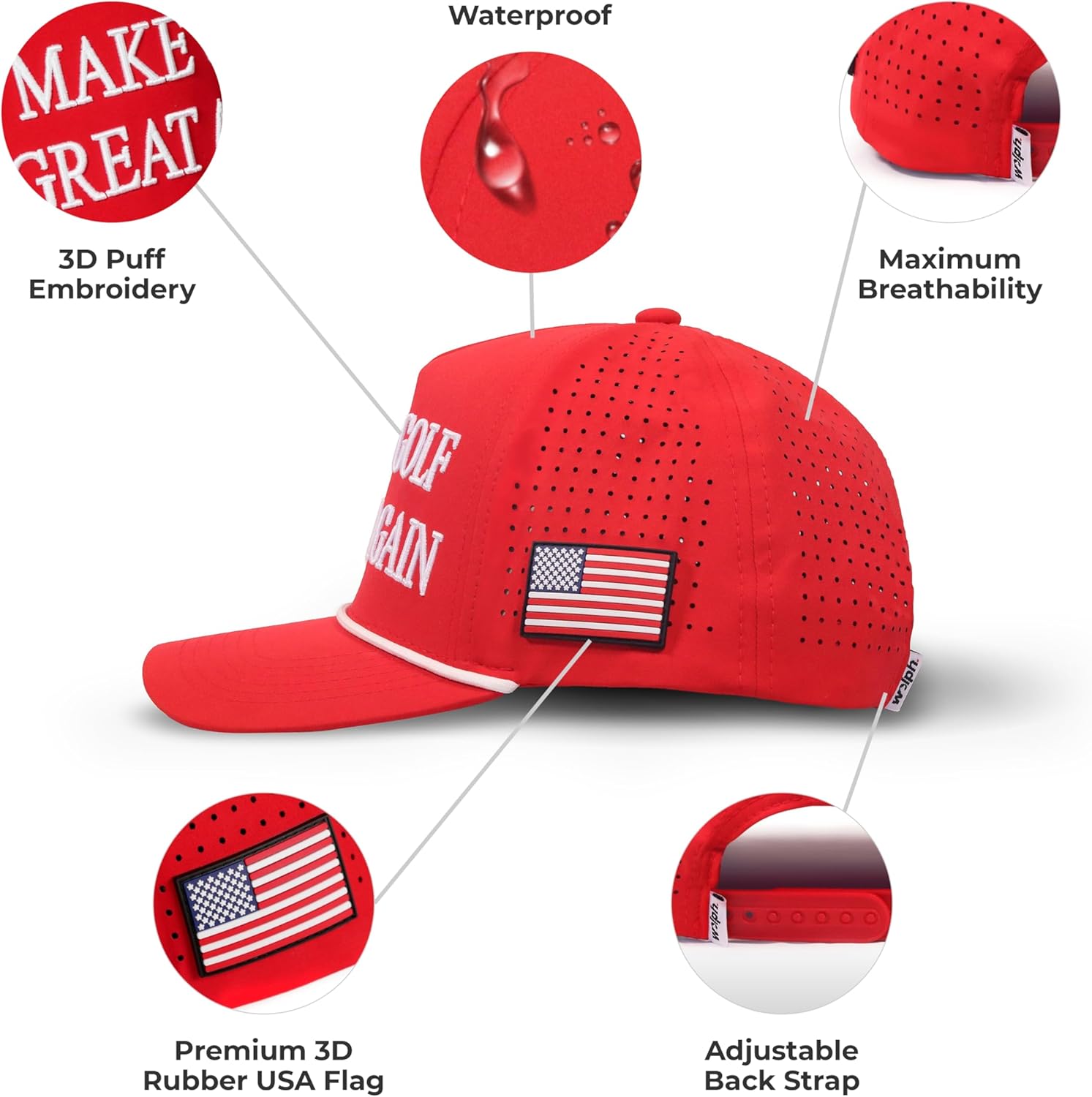 wolph American Golf Hat – Funny Golf Snapback Cap – Rope Golf Hat – Adjustable & Breathable – Funny Golf Gift for Men Women