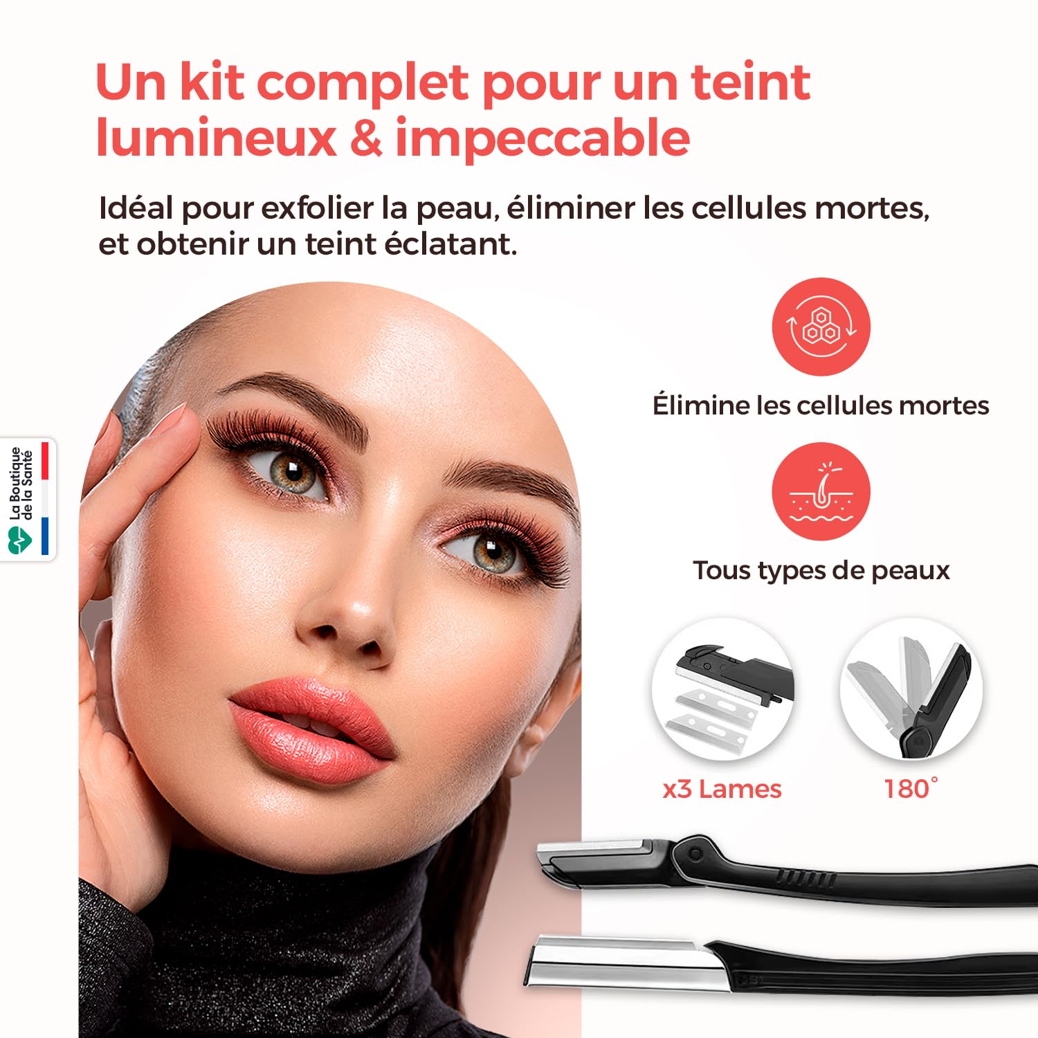 Kit Dermaplaning Visage – Lames de Précision, Ciseaux, Brosses – Épilation Sourcils, Duvet et Moustache – Exfoliation Pour Peaux Sensibles, Soin Facial et Maquillage – Set Professionnel - Femme