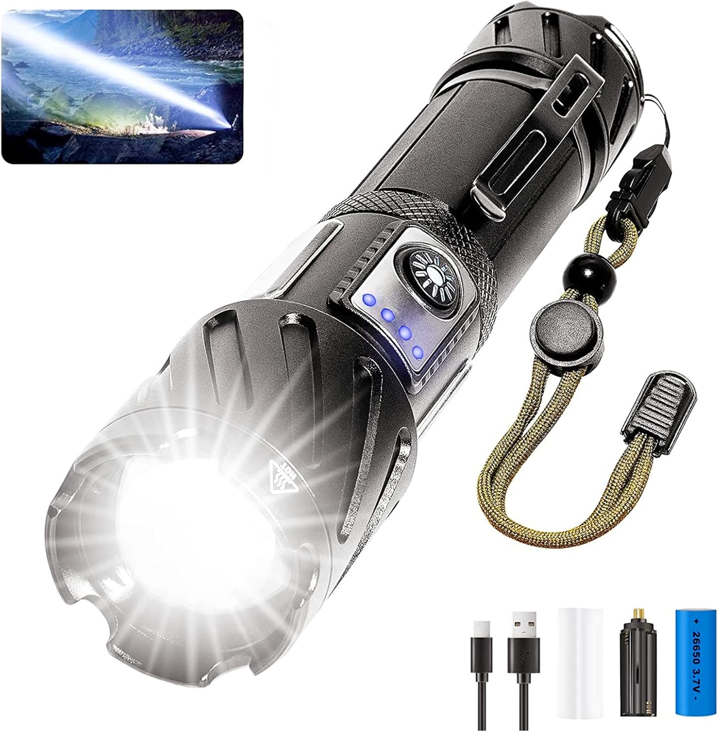 120000 High Lumens Rechargeable Led Flashlight with Side Light Xhp160