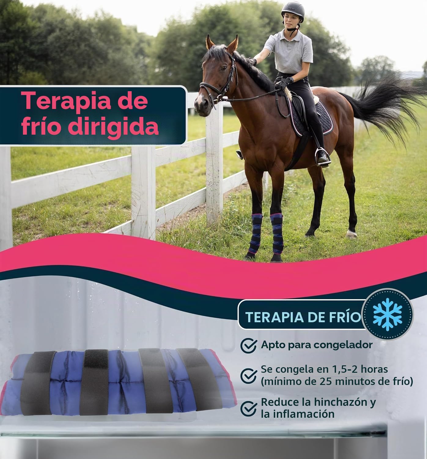 Magic Gel Bolsa Gel Frio para Caballo – 2x Bota de Hielo Reutilizable para Lesiones de Caballos en Tobillos Rodillas Piernas y Pezuña - Pack de 2
