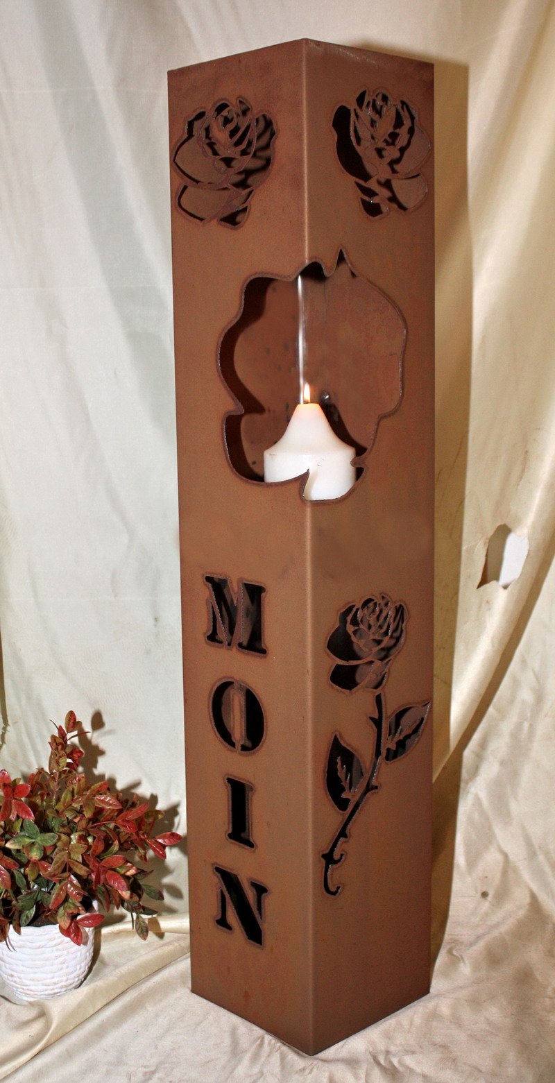 Rost-Säule RS118 Als Garten-Deko - Ca. 100 Cm Hoch, Mit Rosen-Verzierung, Aus Echtem Edelrost