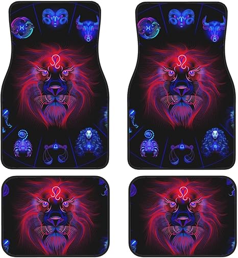 Neon Horoscope Circle with Signs of Zodiac. Set Astrology Signs. Leo All-Weather Floor Mats - 4-Piece Set | Universal Fit for Suvs, Trucks, Vans | Easy Clean & Durable