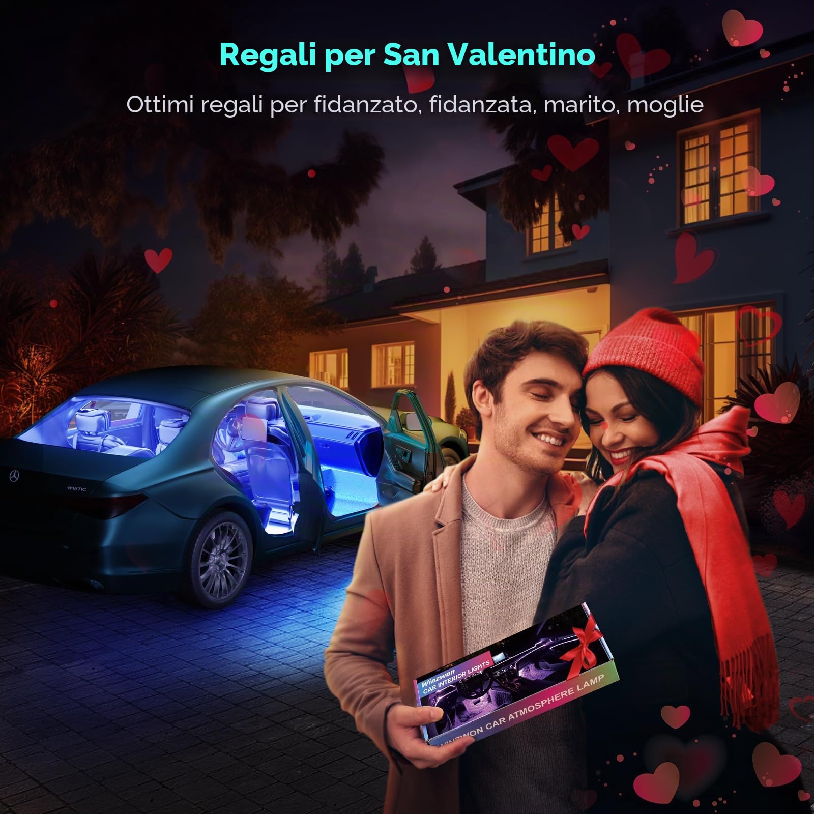 Winzwon Led Auto Interni con APP, accessori auto, Regalo Festa della Mamma, Uomo, Donna, Compleanno, Strisce Led Auto con Porta USB Controllo APP,1 Pezzi