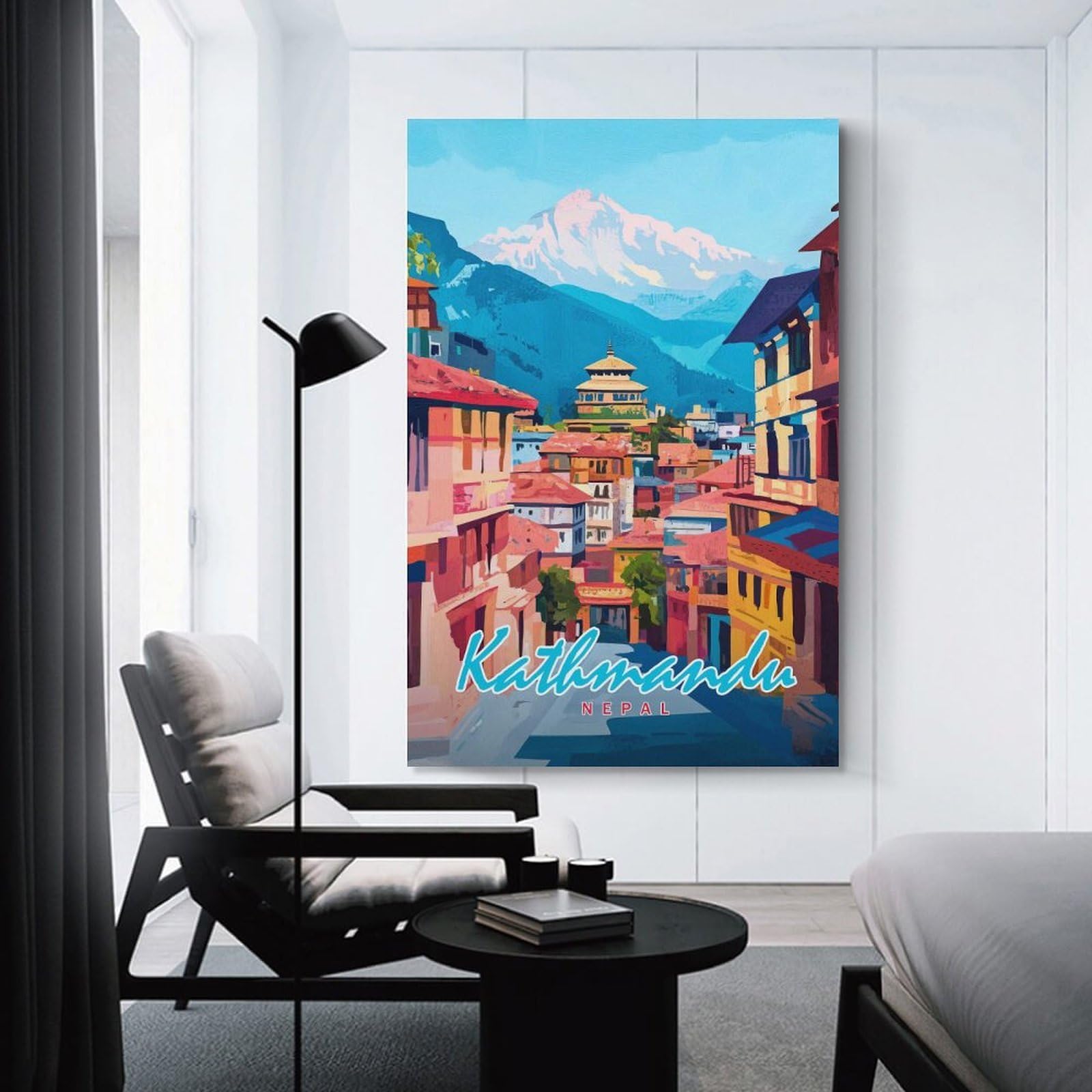 Junmoney Hanging Wall Art Kathmandu Cityscape, 24x36inch(60x90cm), for Work Areas, Reading Rooms Or Studios, Wall Art That Adds Style to Work Areas