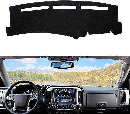 Miniatura 10 de Tapete para salpicadero compatible con GMC Sierra Chevy Silverado 07-13 (LSLT, o camión de trabajo solamente) con dos guanteras (negro)