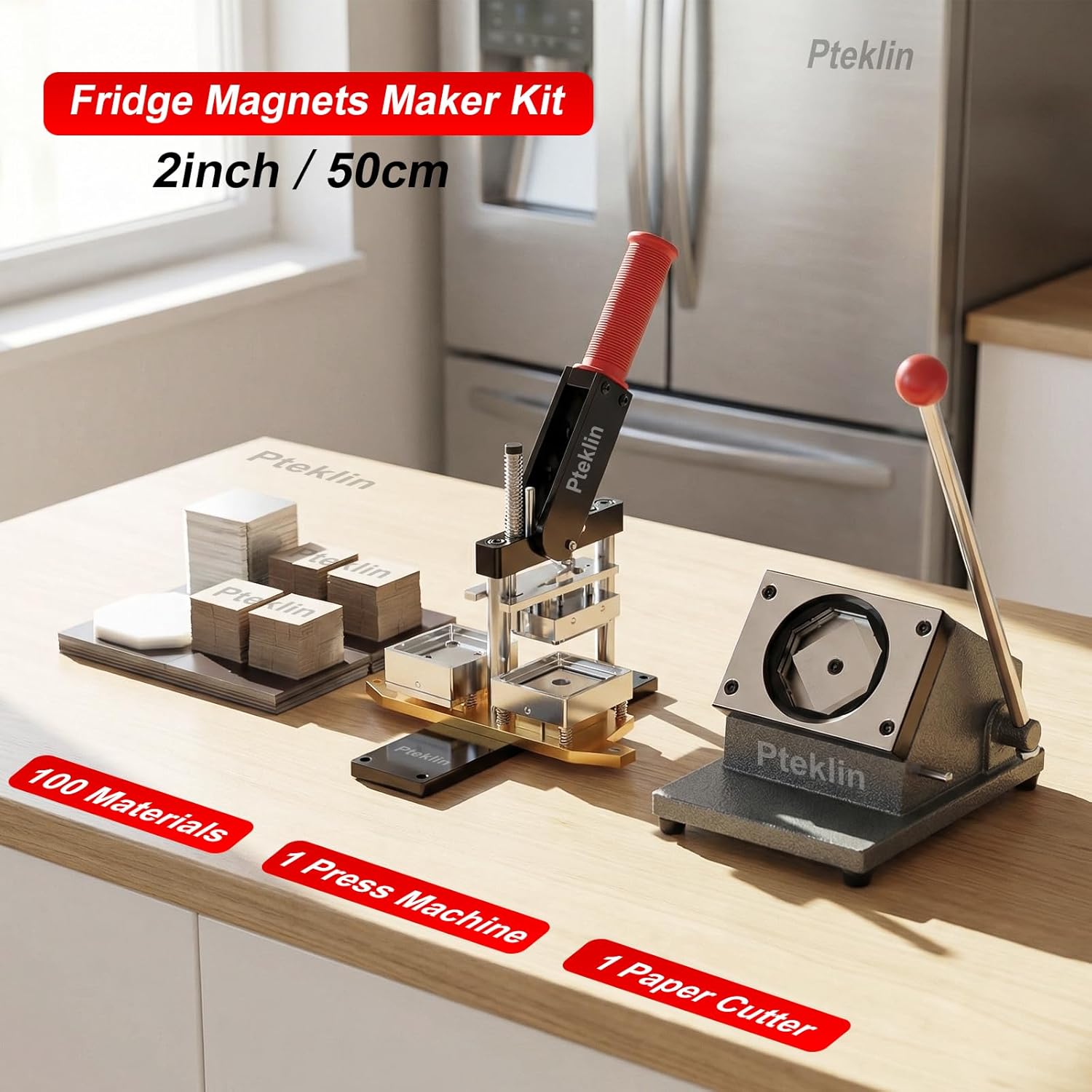 Magnets Maker Machine 2x2inch Fridge Magnets DIY Photo Magnet Making Press Machine+Paper Cutter+100 Sets Materials