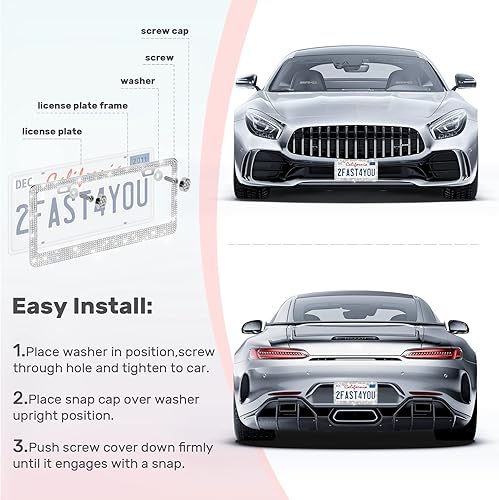 Vista 40 de Paquete de 2 marcos brillantes para matrícula, cubierta de matrícula de automóvil con diamantes de imitación brillantes para mujer, accesorios