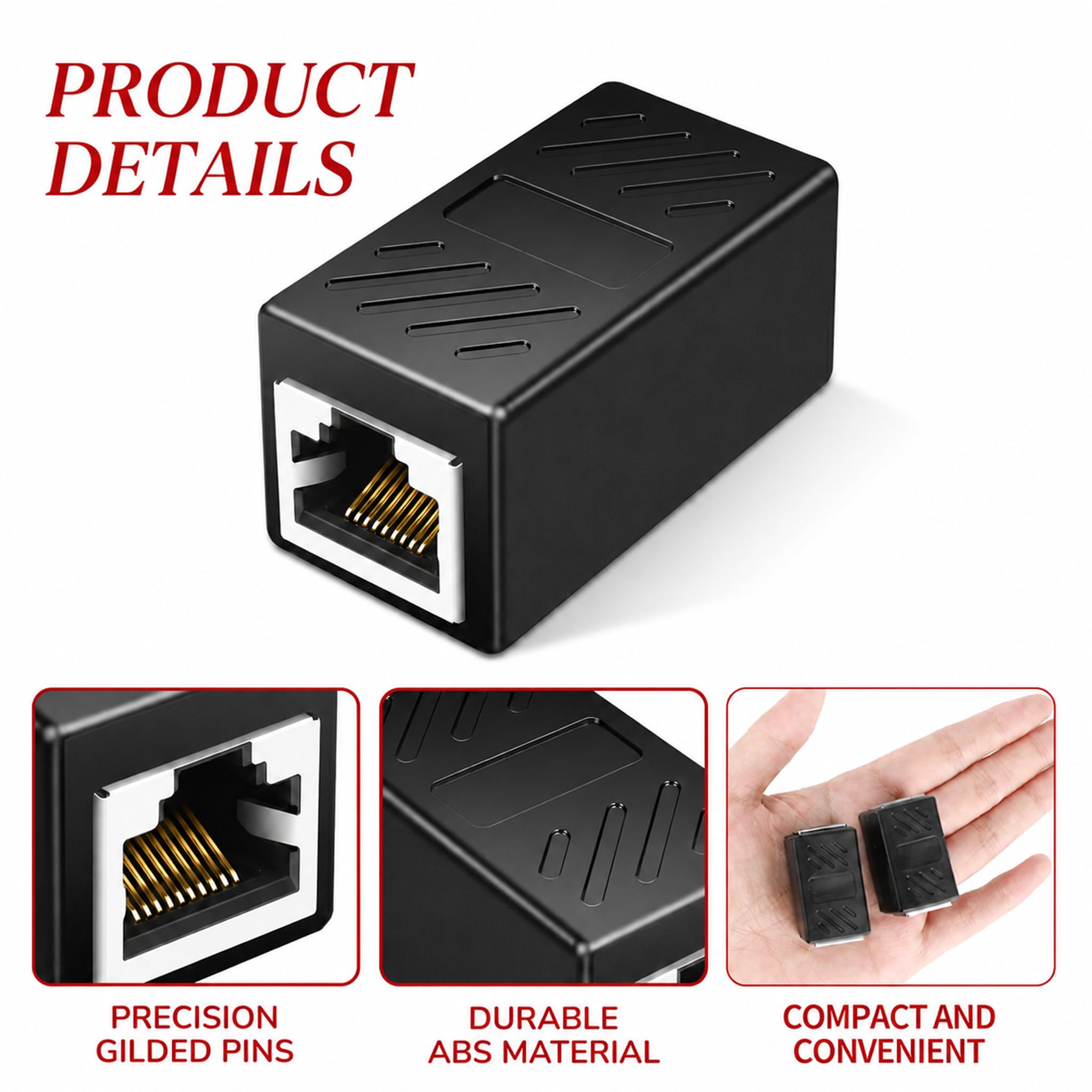 5 Stück RJ45 Kupplung, LAN Kabel Verbinder Buchse auf Buchse Verlängerung Adapter 8P8C für Cat7, Cat6, Cat5e, Cat5 Netzwerkkabel Netzwerk Koppler für Router Patchkabel Switch Home Office