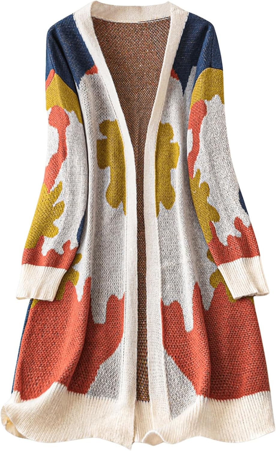 WDIRARA Women's Plus Size Cardigan Sweaters Color Block Long Sleeve Open Front Knit Outerwear