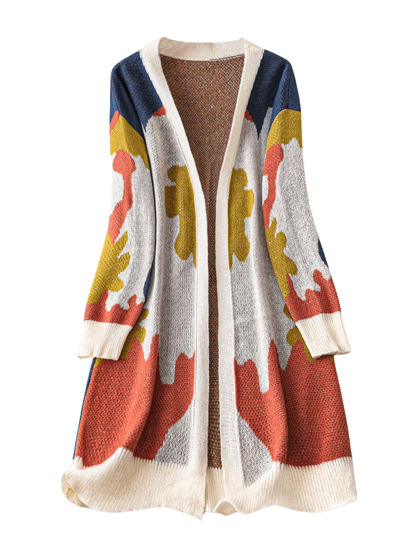 WDIRARA Womens Plus Size Cardigan Sweaters Color Block Long Sleeve Open Front Knit Outerwear