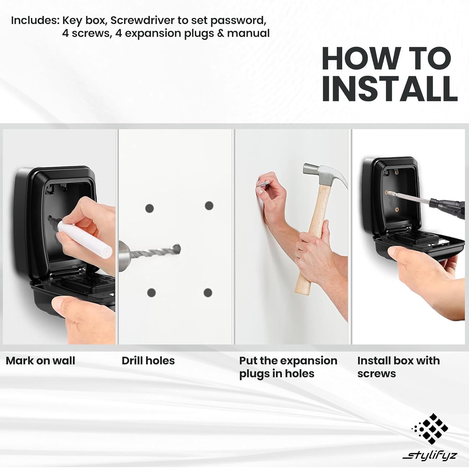Key Safe Wall Mounted – Lockable Storage Box Key Lock Box Outdoor for Home, Office, Garage, School – 12-Digit Combination Lock Large Storage Box – Waterproof Outdoor Key Safe Box