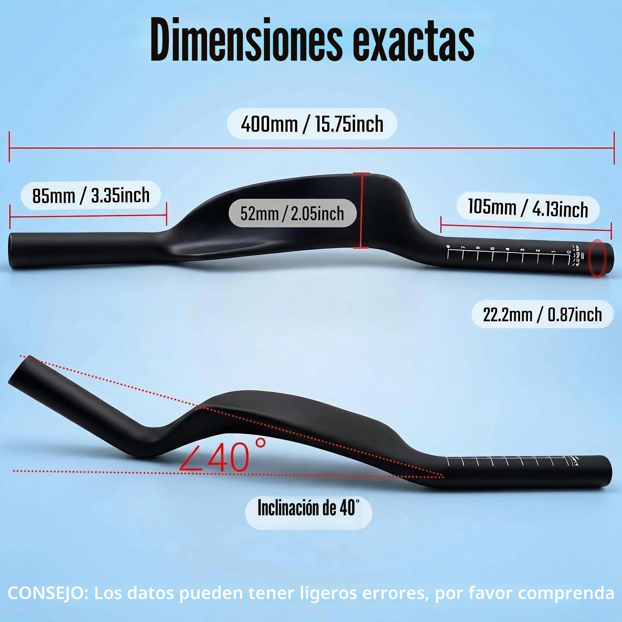 Manillar de carbono para bicicleta TT con reposabrazos, barra aerodinámica, extensión de manillar de triatlón, triatlón, extremos de barra de bicicleta, piezas de manillar Bullhorn de 22,2 mm