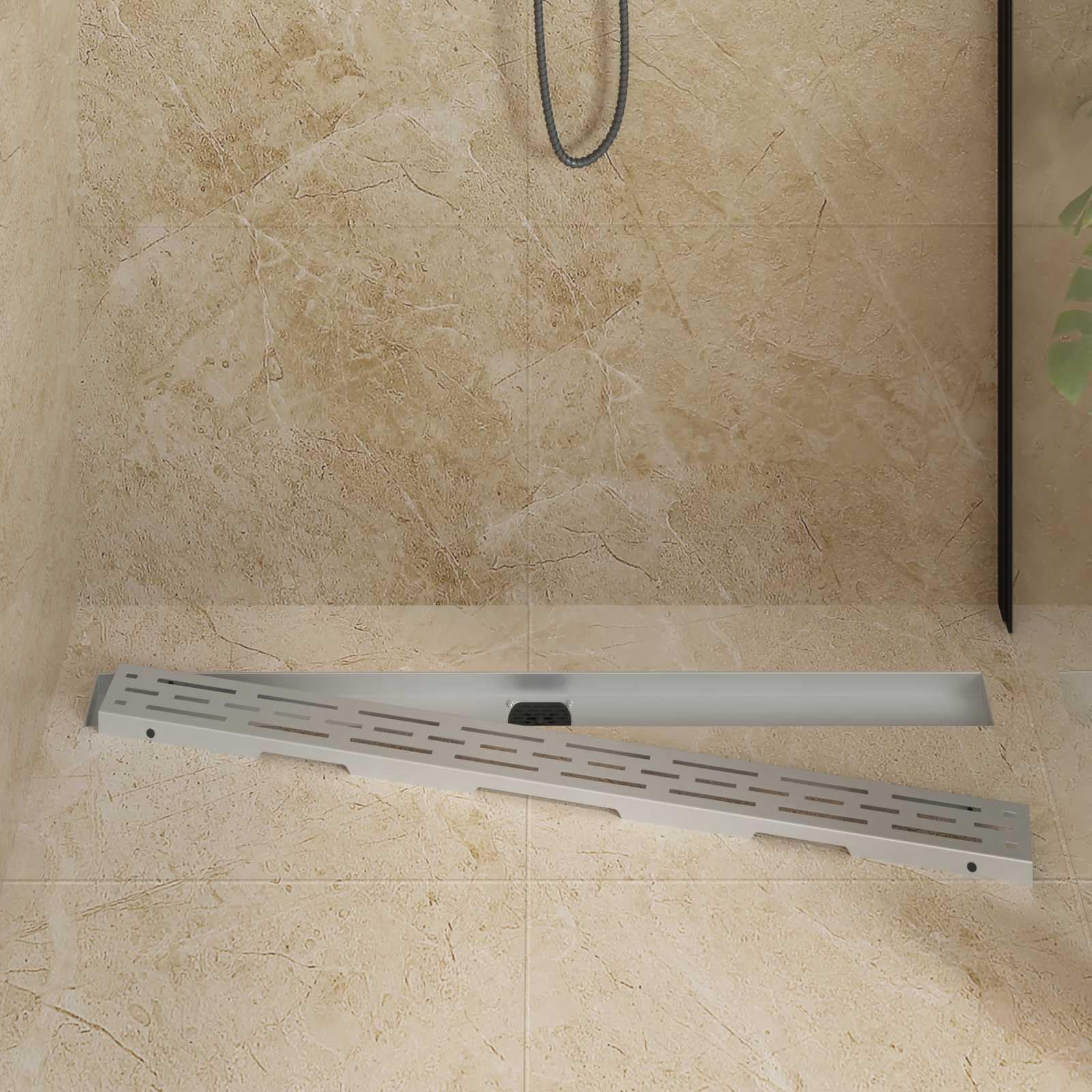Edelstahl Duschrinne 100 cm, Bodenablauf mit 360° Siphon, Duschablauf für Badezimmer, höhenverstellbar inkl. Ablaufhaken und Dichtvlies