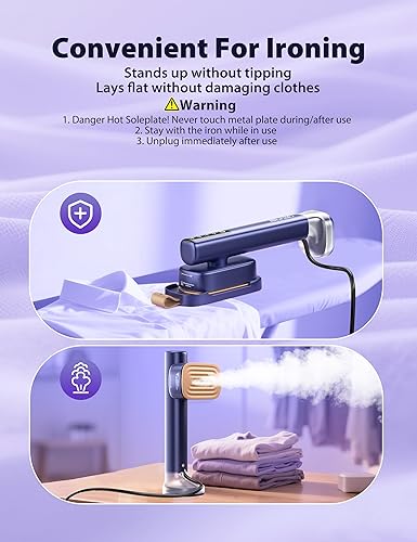 Miniatura 6 de Vaporizador portátil de mano para ropa, calentamiento rápido de 15 segundos, tanque de 6.1 fl oz, guantes de planchado a vapor, 35 minutos de