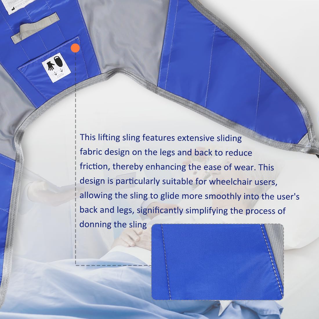 EZ Assistive Écharpe de levage pour patient, jambe divisée avec dossier bas ou haut, sangle de levage pour transfert, positionnement et levage, capacité de poids de 226,8 kg (dos moyen-bas)