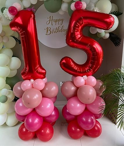 Miniatura 6 de Globos rojos de 40 pulgadas, gigantes, gigantes, gigantes, enormes de 25 o 52 globos de aluminio de Mylar con número de helio, globos digitales de