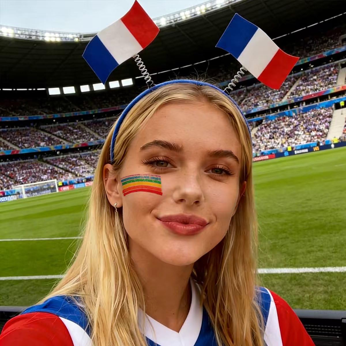 French flag headband and facial painting set Football fan headband for football parties Headwear accessories