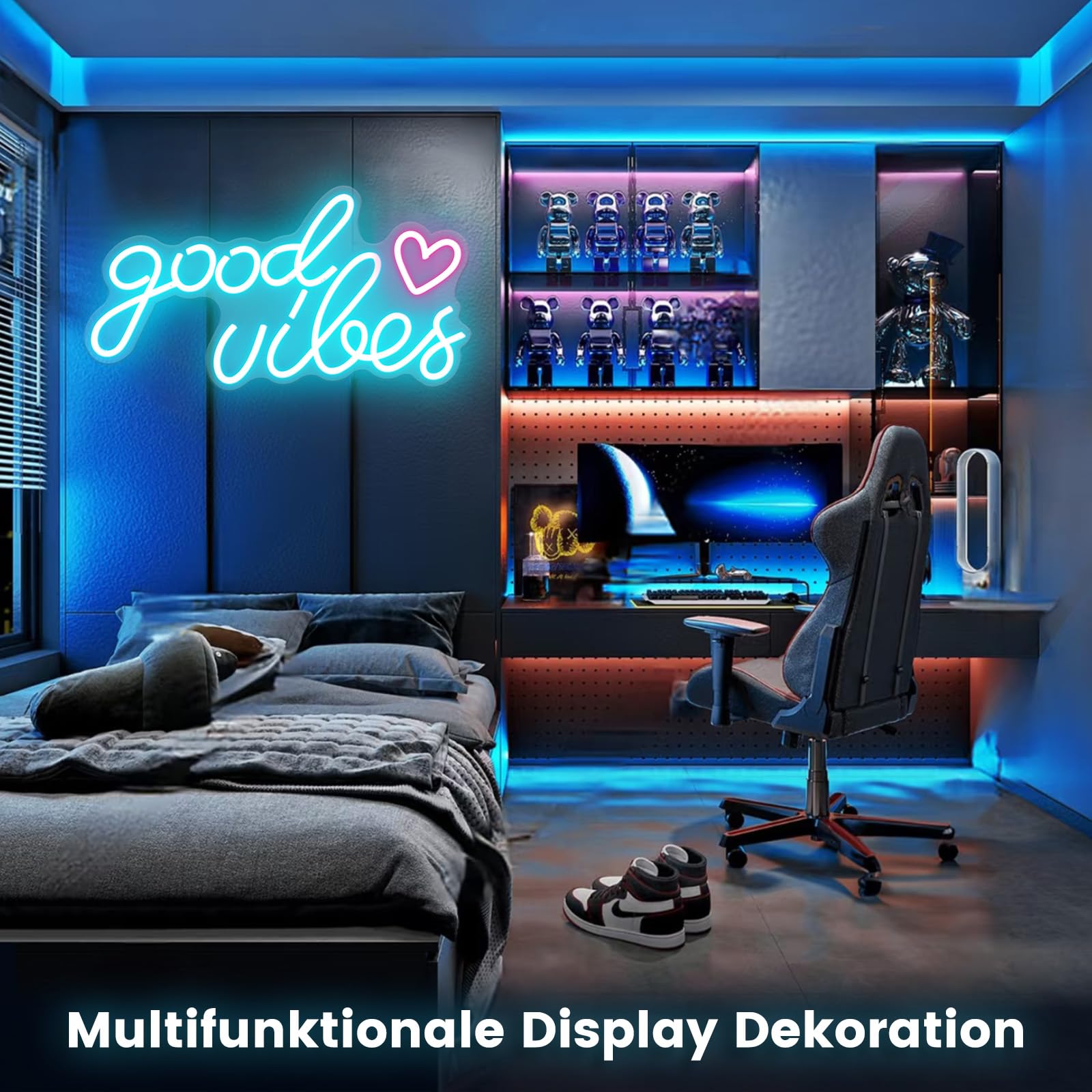 Blue Good Vibes Néon Led, Néon Mural Lettre Usb, Pour Chambre à Coucher, Chambre D'Enfant, DéCoration Murale, Bar, Mariage, FêTe