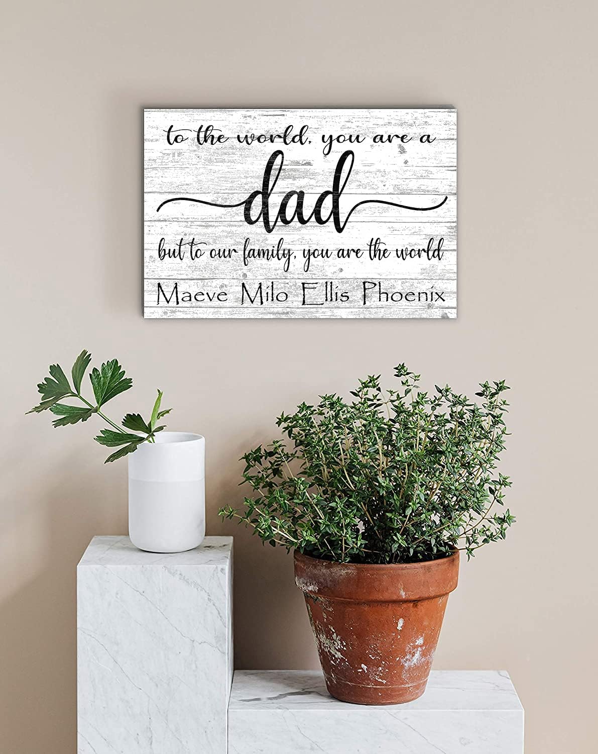 Personalized Dad Sign – “To the World You Are a Dad, To Our Family You Are the World” Solid Wood Custom Gift with Kids’ Names – Father’s Day, Birthday, or Christmas – 16.5" x 10.5"