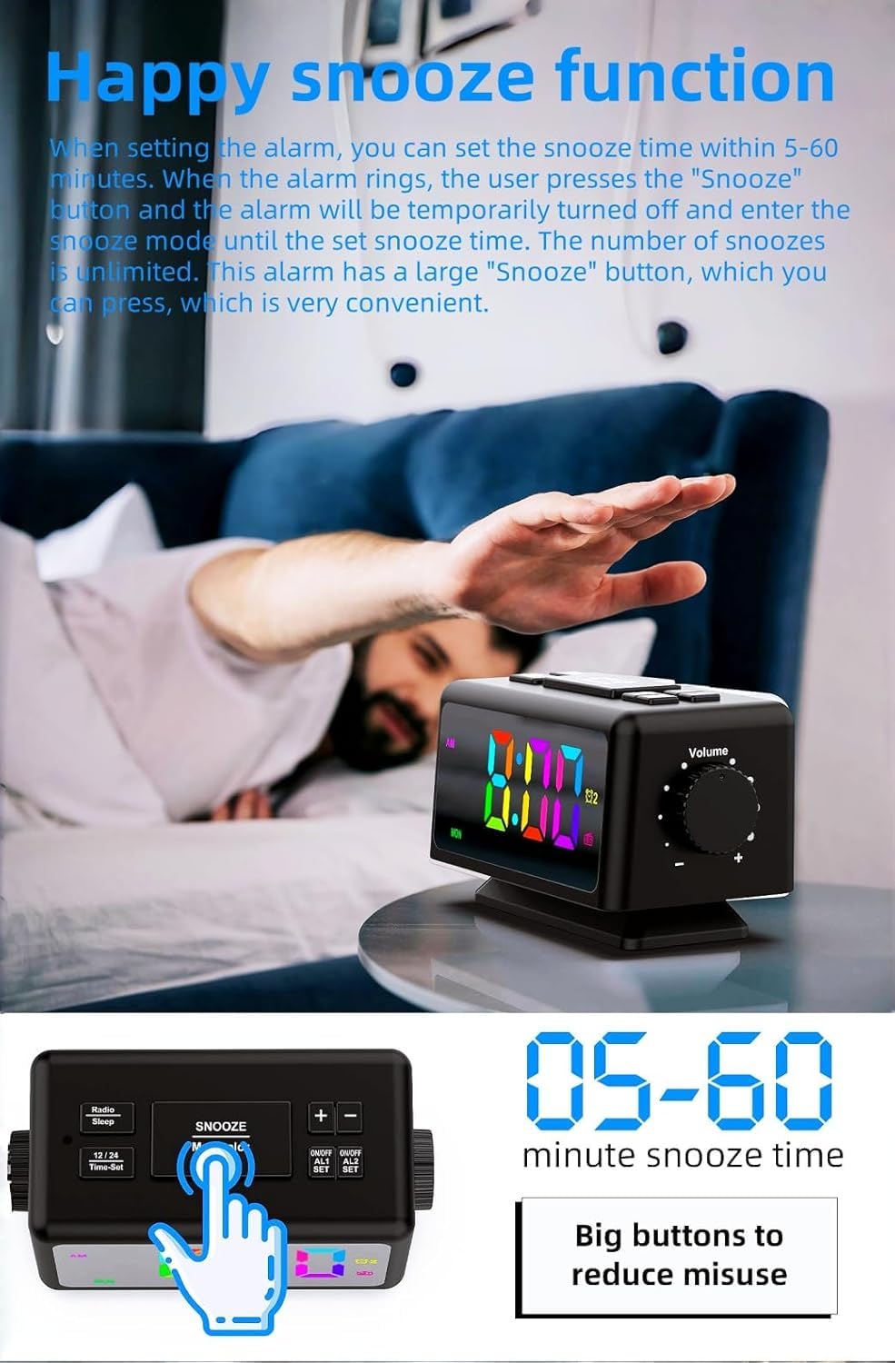 RGB Sveglia colorata Calendario perpetuo Radio FM Orologio elettronico Funzione snooze Allarmi multipli Regolazione automatica della luminosità Uscita di alimentazione USB (Black1)