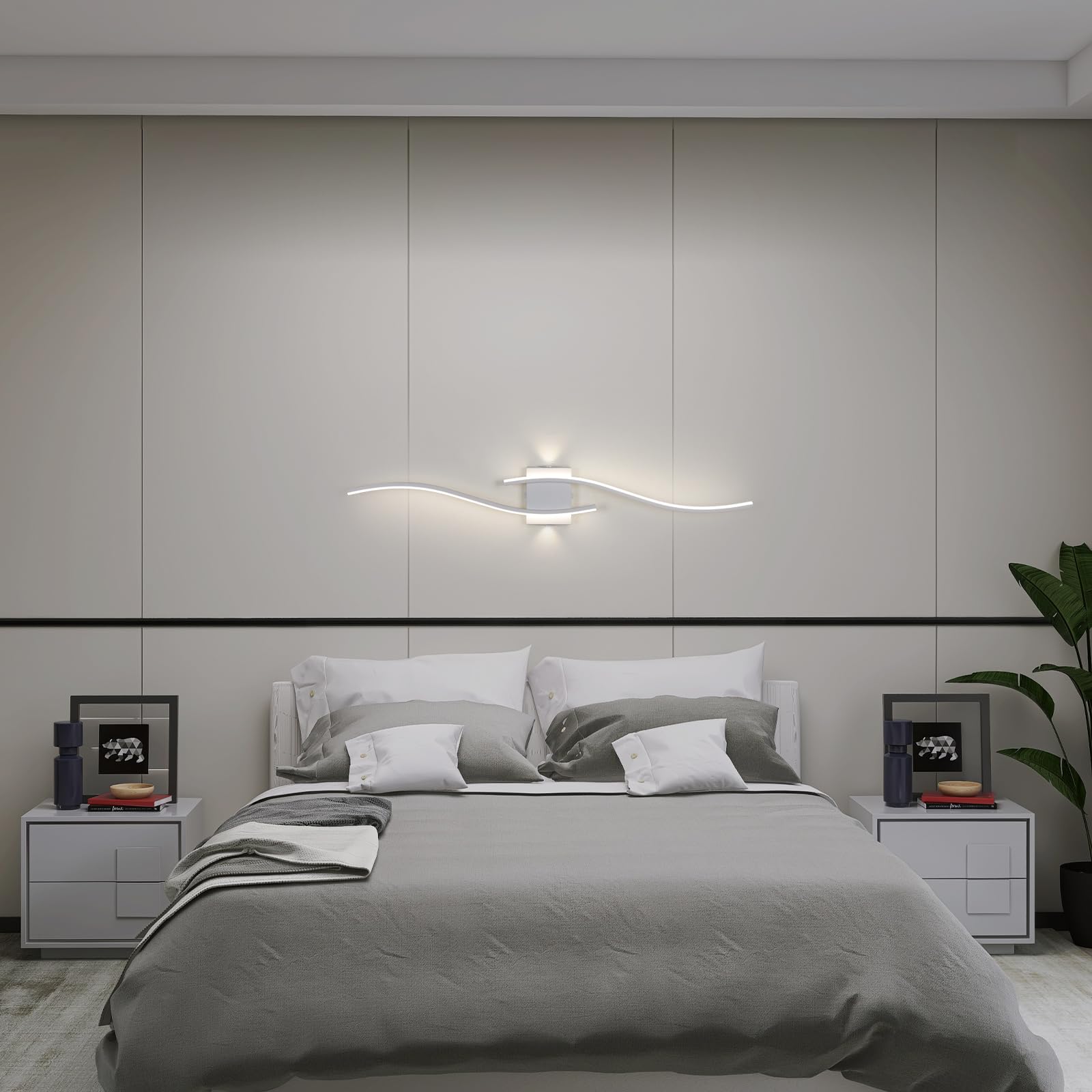 Comely Applique da Parete Interno LED Moderna, 27 W Bianco Linea Lampada da Parete, Lampada a Muro in Alluminio per Camera da Letto Soggiorno Corridoio Scala, Bianco Caldo 3000K