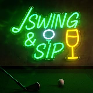 SWING & SIP Neon Sign for Golf Lovers, LED Wall Light for Home Bar, Office, Lounge, Party Decor, Golf Simulator Room Tournament After-Party, Man Cave Gift for Golfer Friends