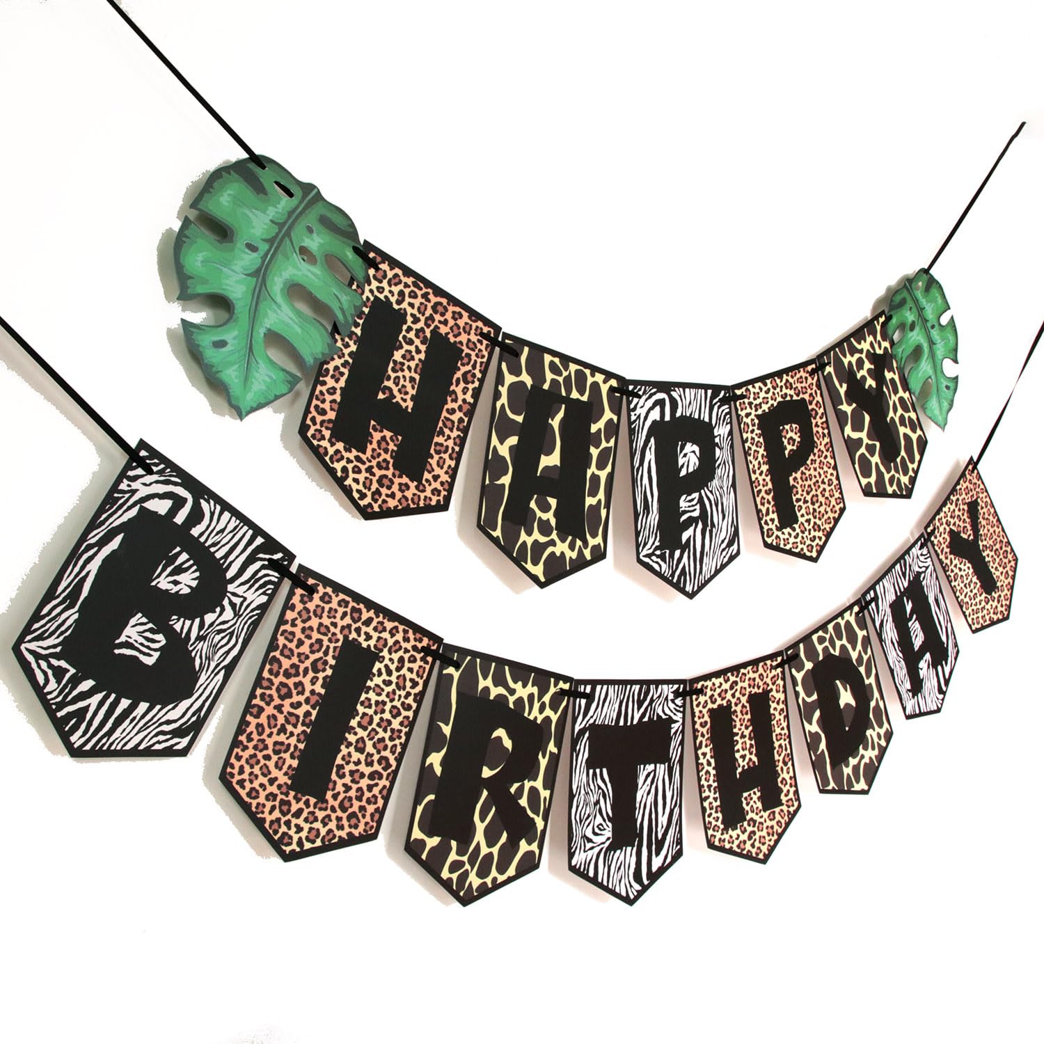OZCZKZZ Jungle Birthday Banner,Leopard Print Banner,Safari party Decor,Wlid Animal Print Banner,Zoo Animal Party Supplies