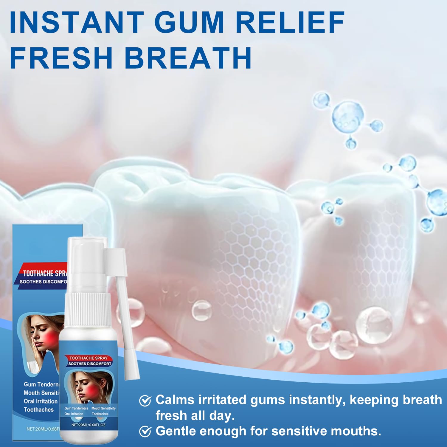 Toothache Relief Spray (0.68FL.OZ) I Mouth Spray Soothes Gum Fast, improves dryness I Gentle Formula, Portable Oral Care for Adults - 3