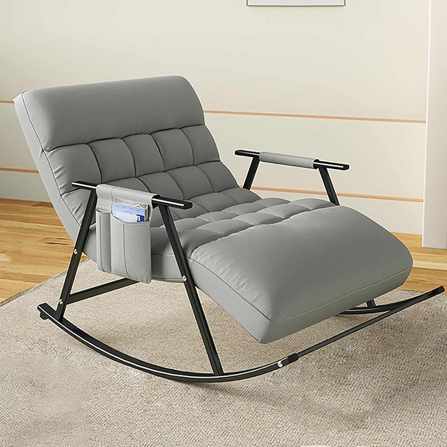 SZITW Schaukelstuhl Mit Verstellbarer Rückenlehne - Hellgrauer Loungesessel Für Wohnzimmer
