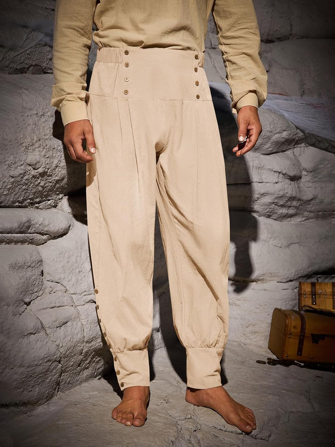 Runcati Mens Medieval Pirate Pants Renaissance Viking Ankle Ren Faire Pants Colonial Gothic Halloween Costume Trousers - Image 2